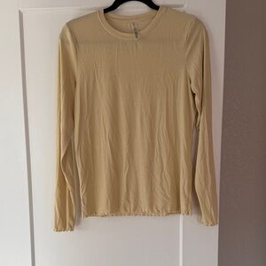 Outdoor Voices Beige Ribbed Long Sleeve Top